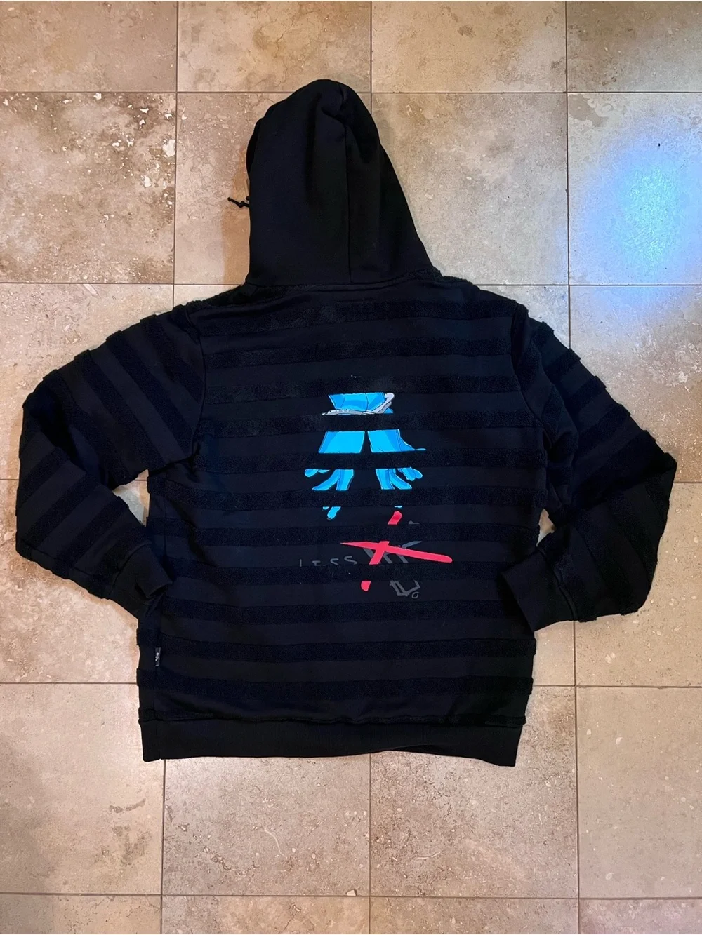 Black Hooded Men's Sweatshirt with Blue Graphic